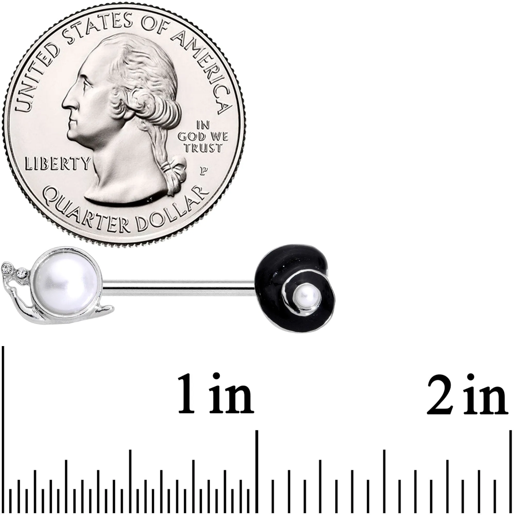 14 Gauge 9/16 Clear Gem White Orb Snail Shell Barbell Nipple Ring Set