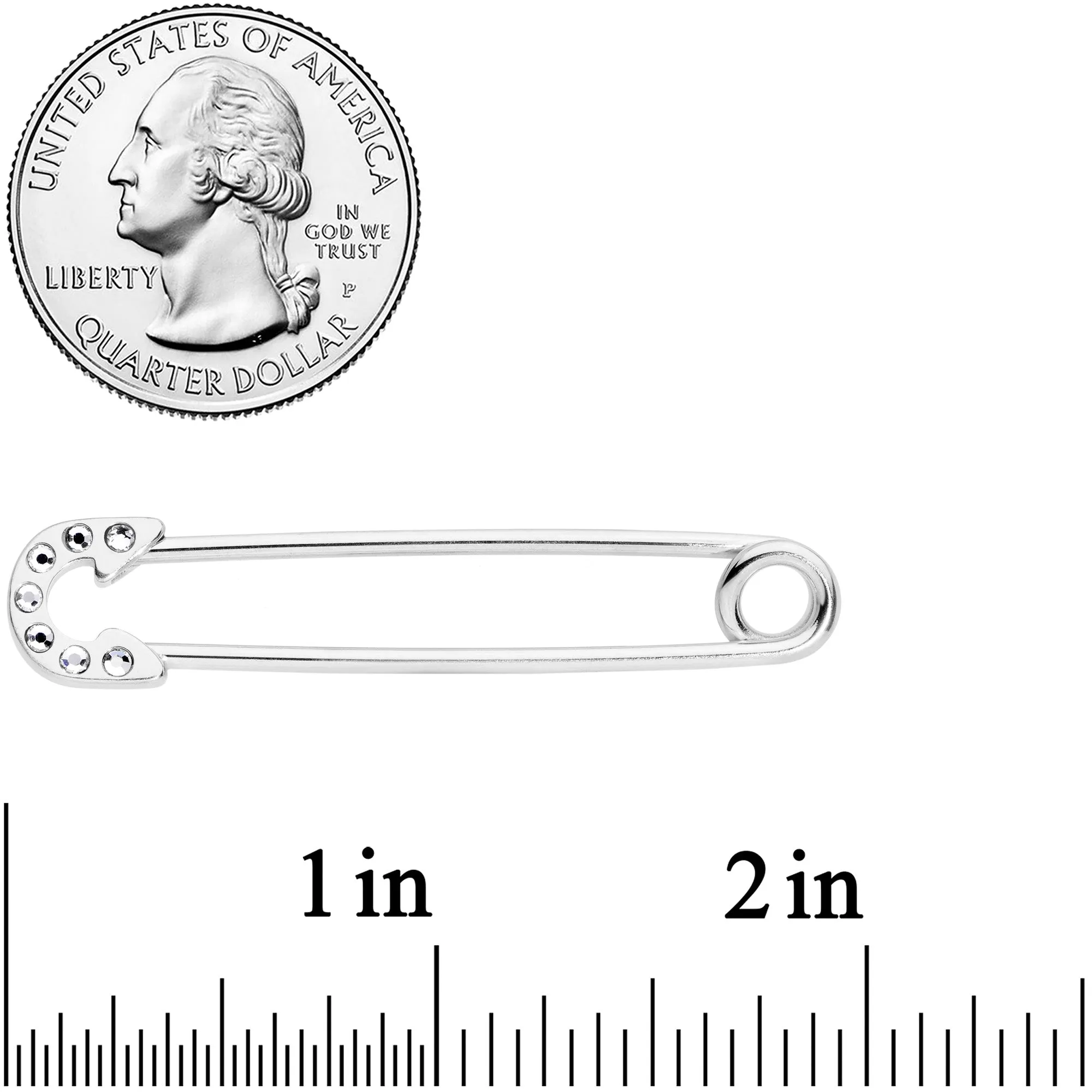 14 Gauge Clear Gem Punk Rock Safety Pin Industrial Barbell 38mm