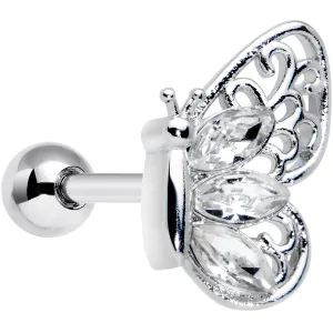 16 Gauge 1/4 Clear Gem Lacy Butterfly Cartilage Tragus Earring