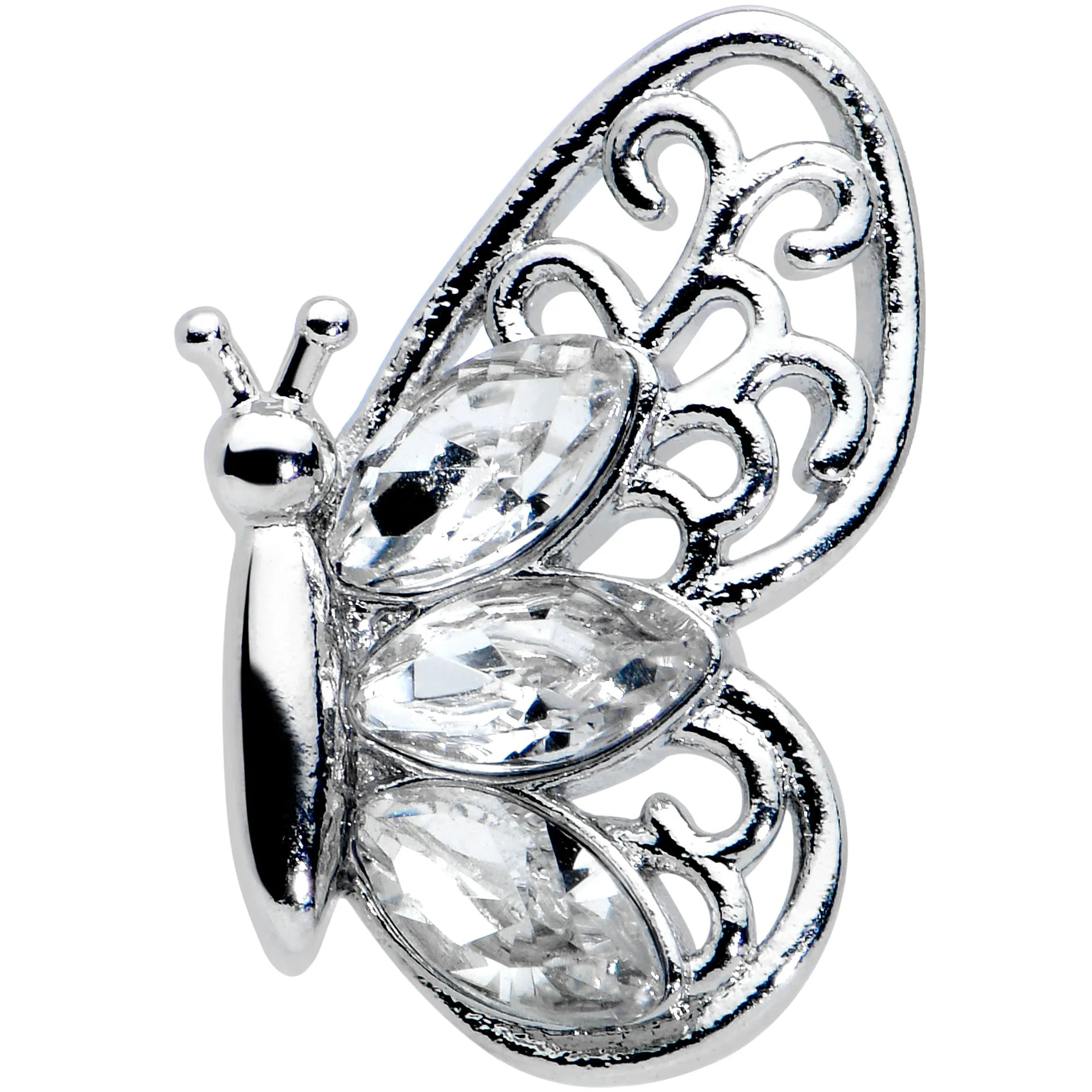 16 Gauge 1/4 Clear Gem Lacy Butterfly Cartilage Tragus Earring