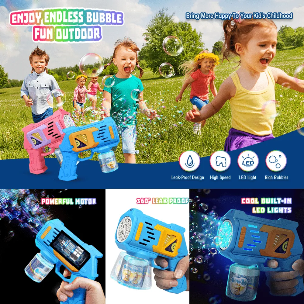 2 Pack Automatic LED Light Up Bubble Guns