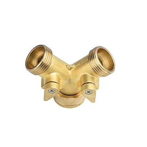 2-Way Brass Hose Tap Splitter 3/4'' Garden Hose Tap Connector with On/Off Valves