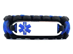 550 Paracord Medical Alert Bracelet – Custom Engraved Stainless Steel ID Tag w/ Blue Medical Symbol