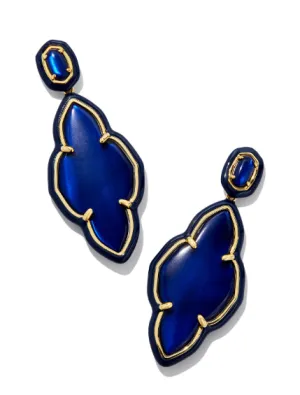 Abbie Enamel Frame Statement Earrings Gold Navy MOP