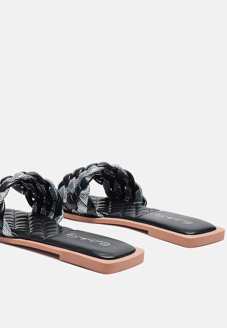 Allium Metallic Woven Strap Flats By Ruw
