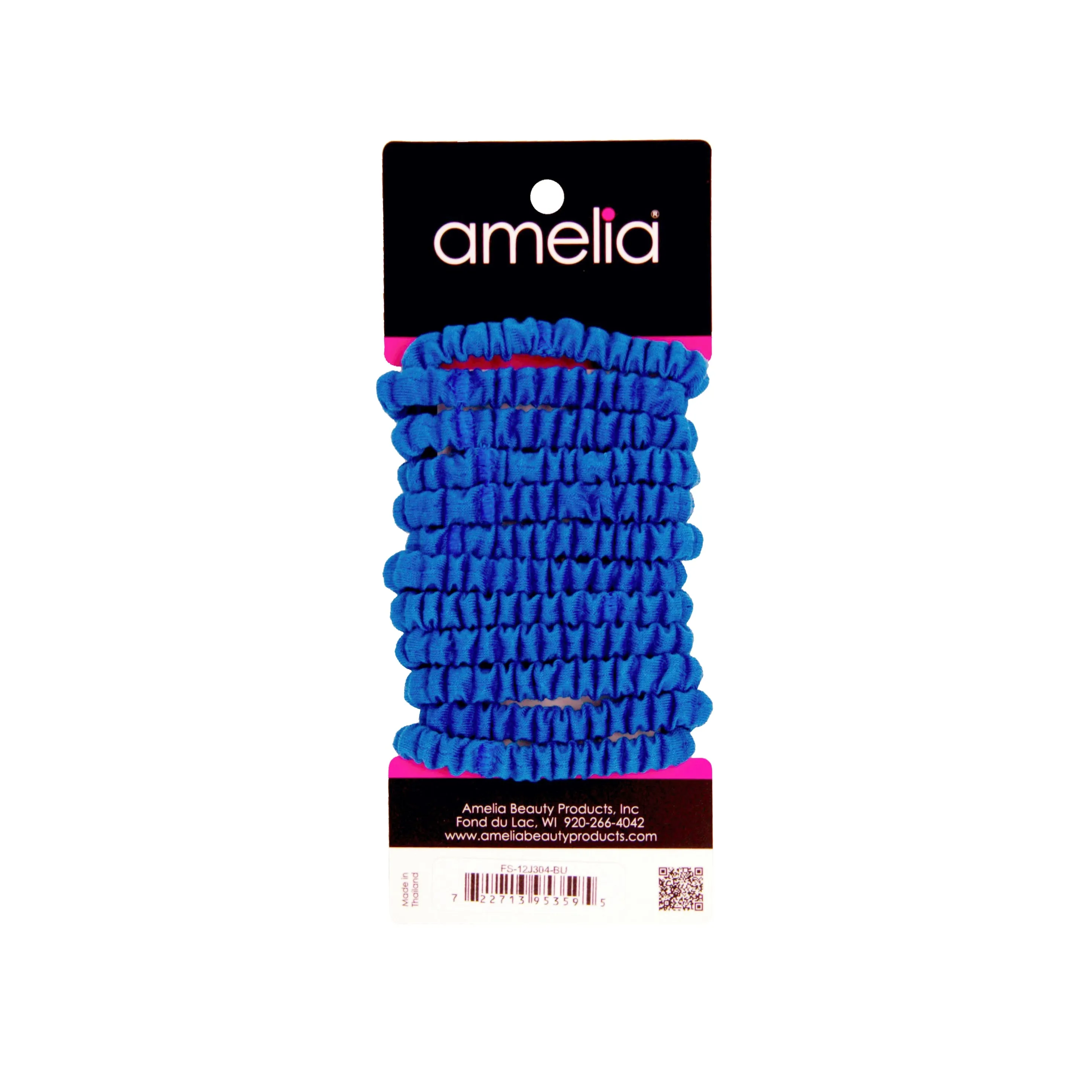Amelia Beauty, Blue Skinny Jersey Scrunchies, 2.125in Diameter, Gentle on Hair, Strong Hold, No Snag, No Dents or Creases. 12 Pack