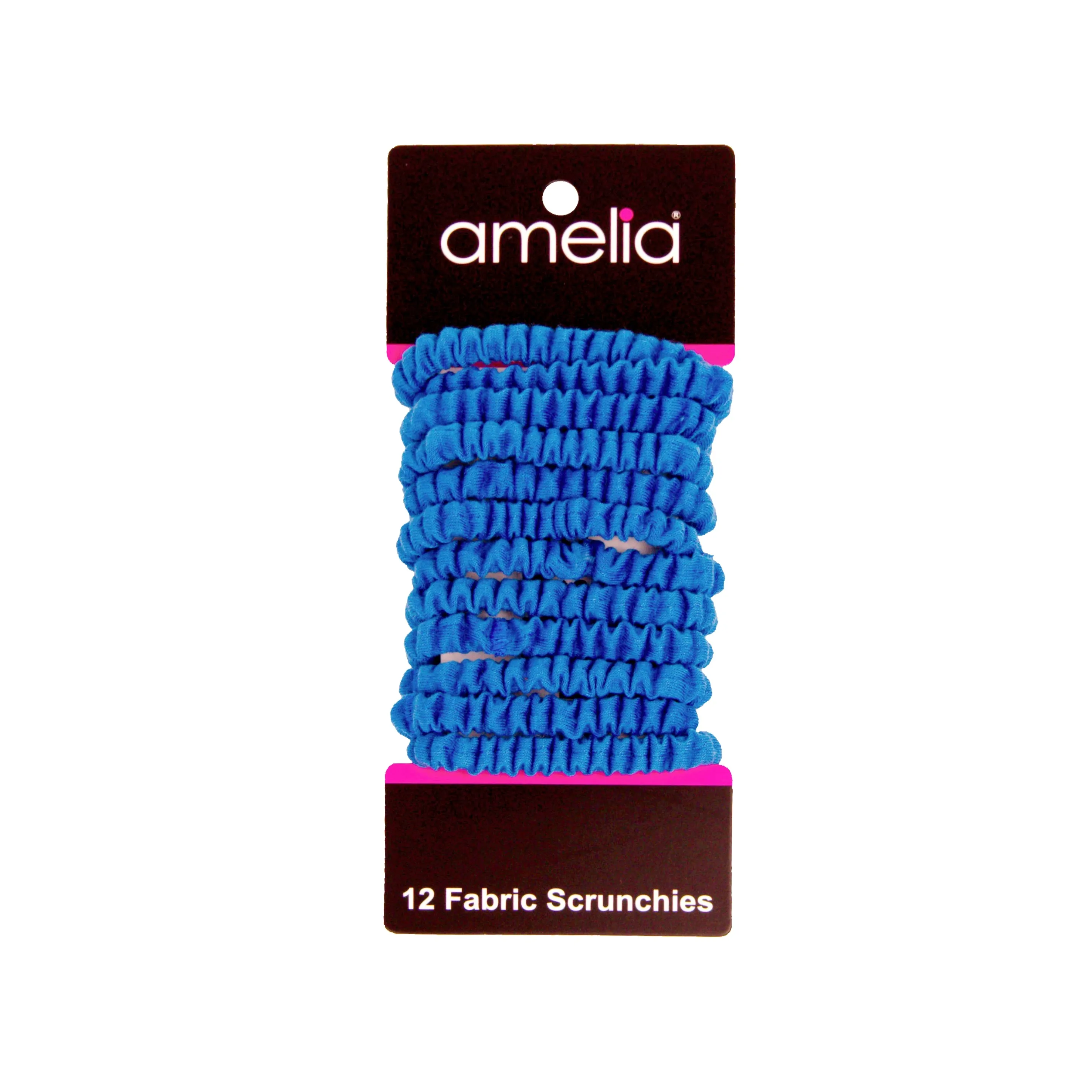 Amelia Beauty, Blue Skinny Jersey Scrunchies, 2.125in Diameter, Gentle on Hair, Strong Hold, No Snag, No Dents or Creases. 12 Pack