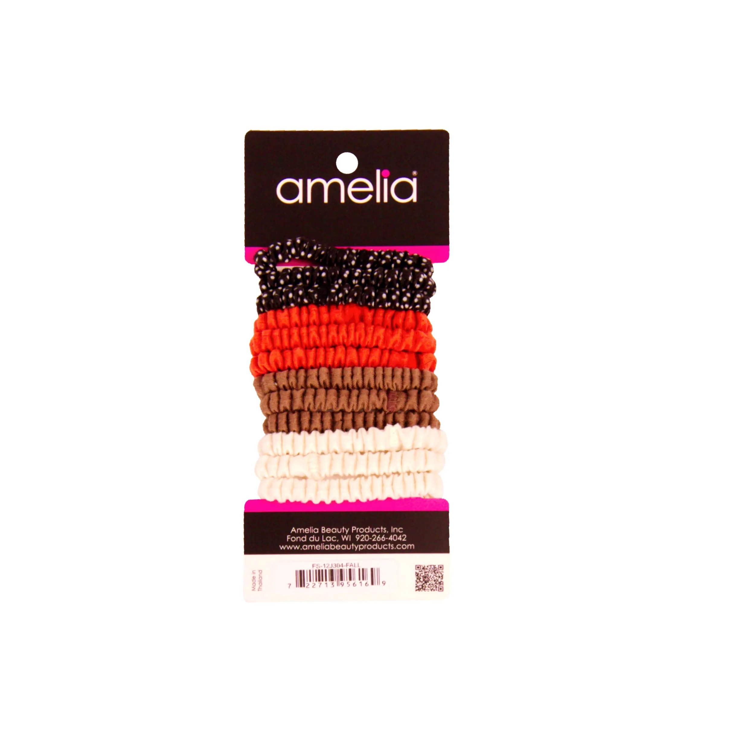 Amelia Beauty, Fall Blend Skinny Jersey Scrunchies, 2.125in Diameter, Gentle on Hair, Strong Hold, No Snag, No Dents or Creases. 12 Pack