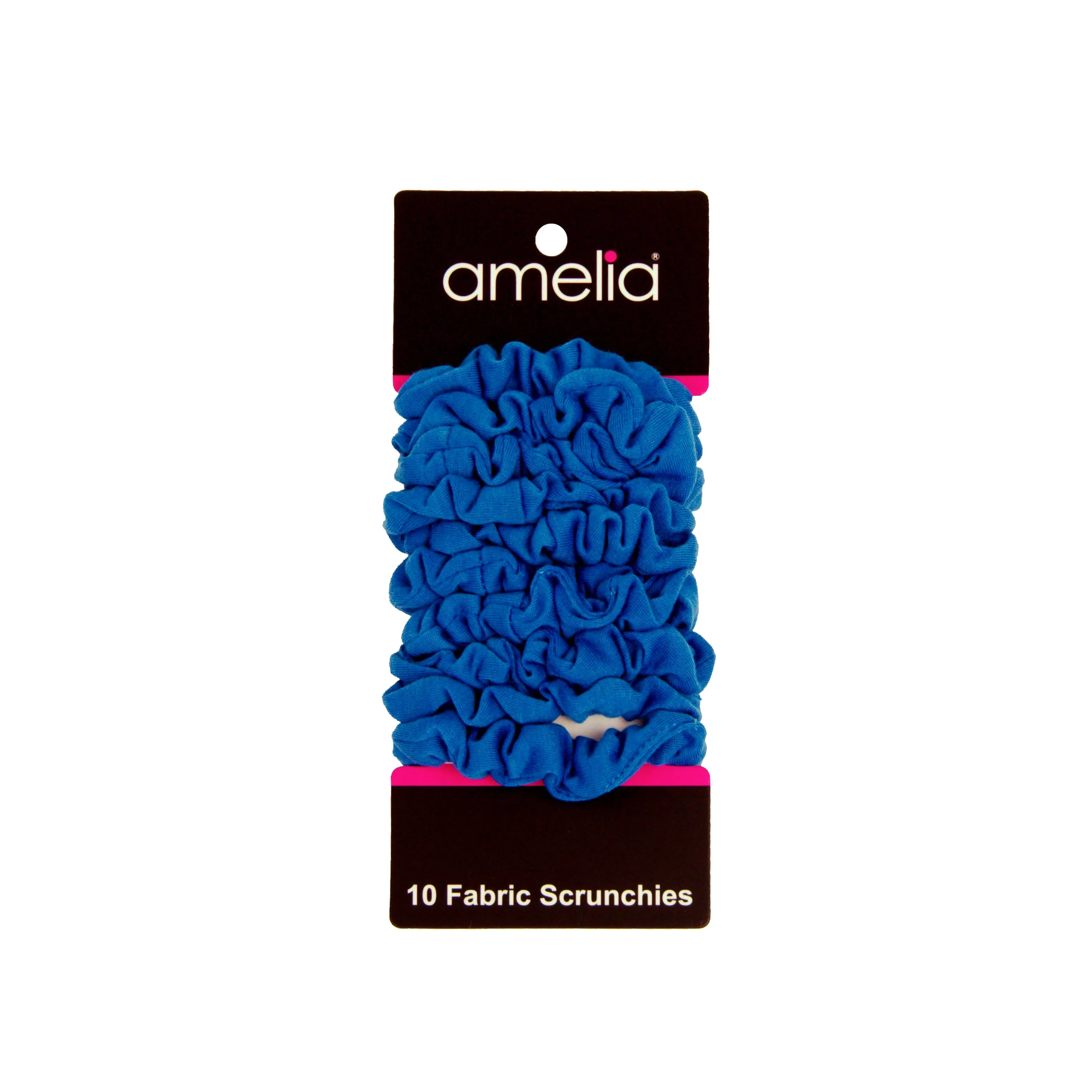 Amelia Beauty, Medium Blue Jersey Scrunchies, 2.5in Diameter, Gentle on Hair, Strong Hold, No Snag, No Dents or Creases. 10 Pack