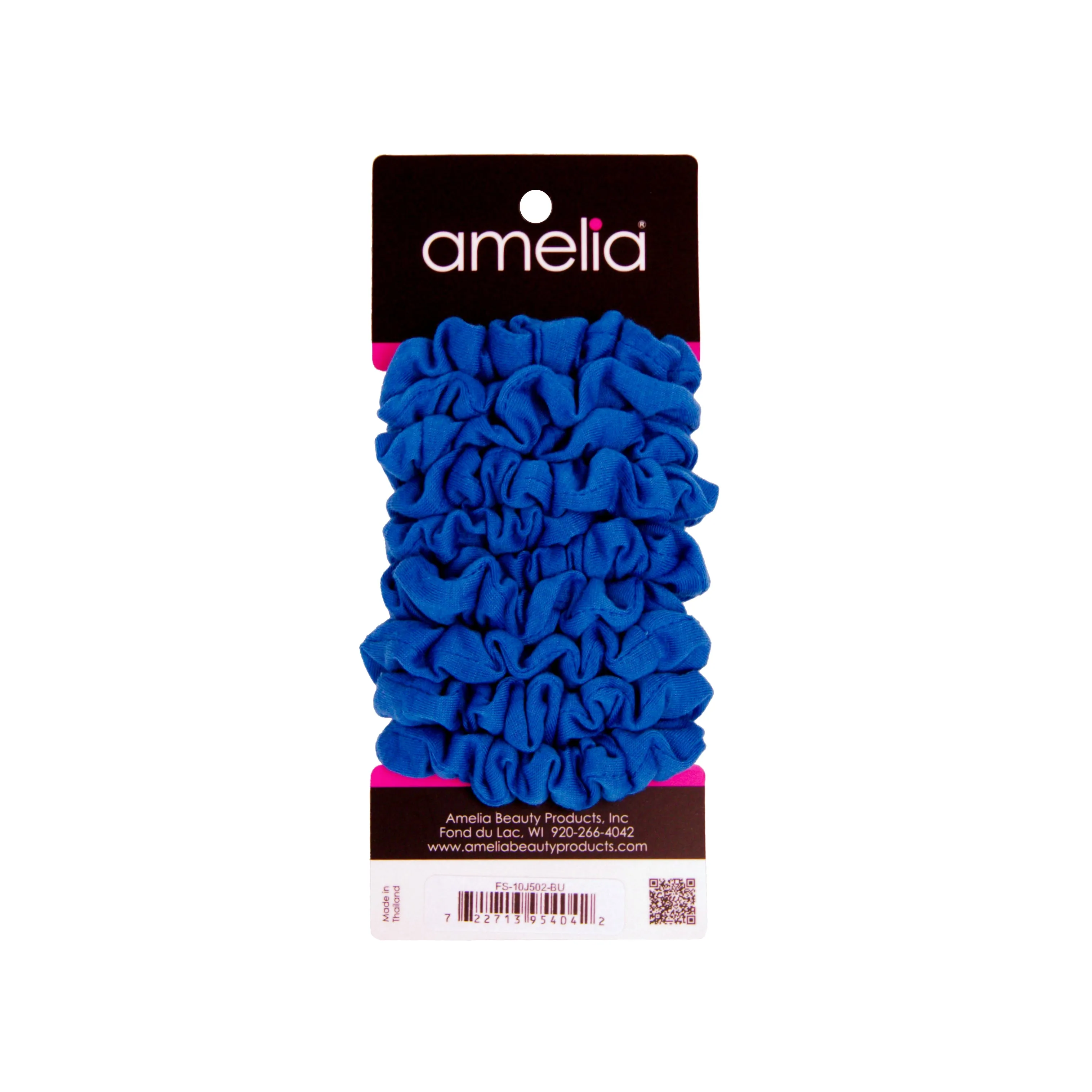Amelia Beauty, Medium Blue Jersey Scrunchies, 2.5in Diameter, Gentle on Hair, Strong Hold, No Snag, No Dents or Creases. 10 Pack