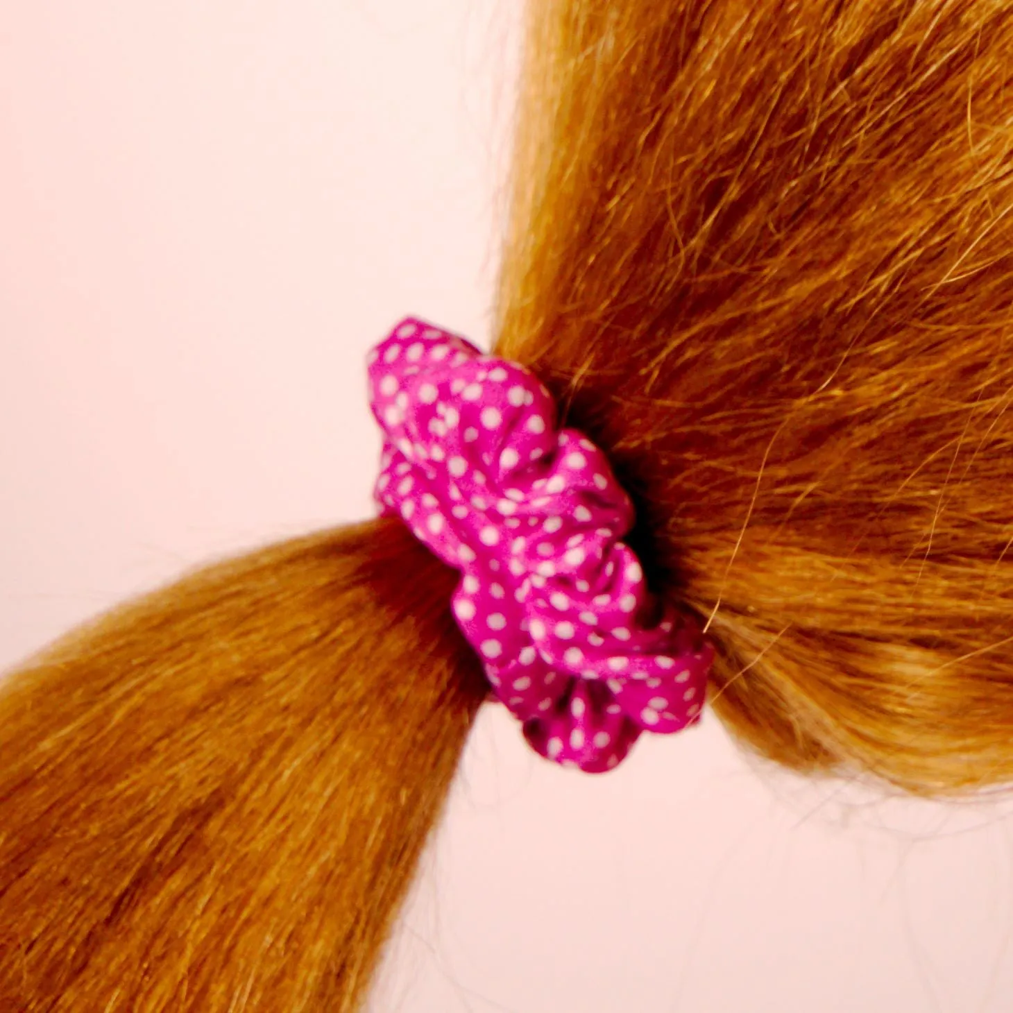 Amelia Beauty, Medium Pink Blue Dot Mix Jersey Scrunchies, 2.5in Diameter, Gentle on Hair, Strong Hold, No Snag, No Dents or Creases. 10 Pack