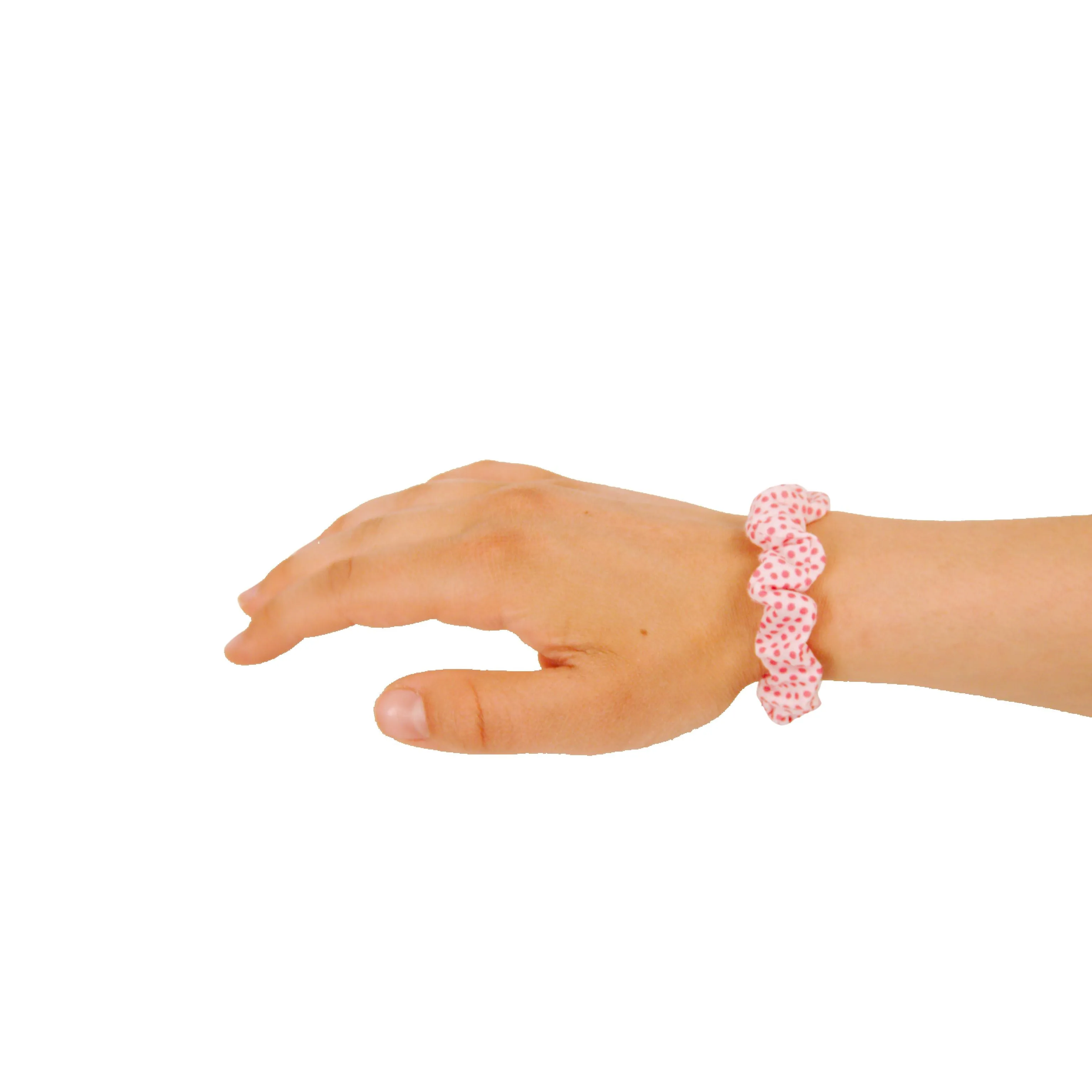 Amelia Beauty, Medium Pink Blue Dot Mix Jersey Scrunchies, 2.5in Diameter, Gentle on Hair, Strong Hold, No Snag, No Dents or Creases. 10 Pack