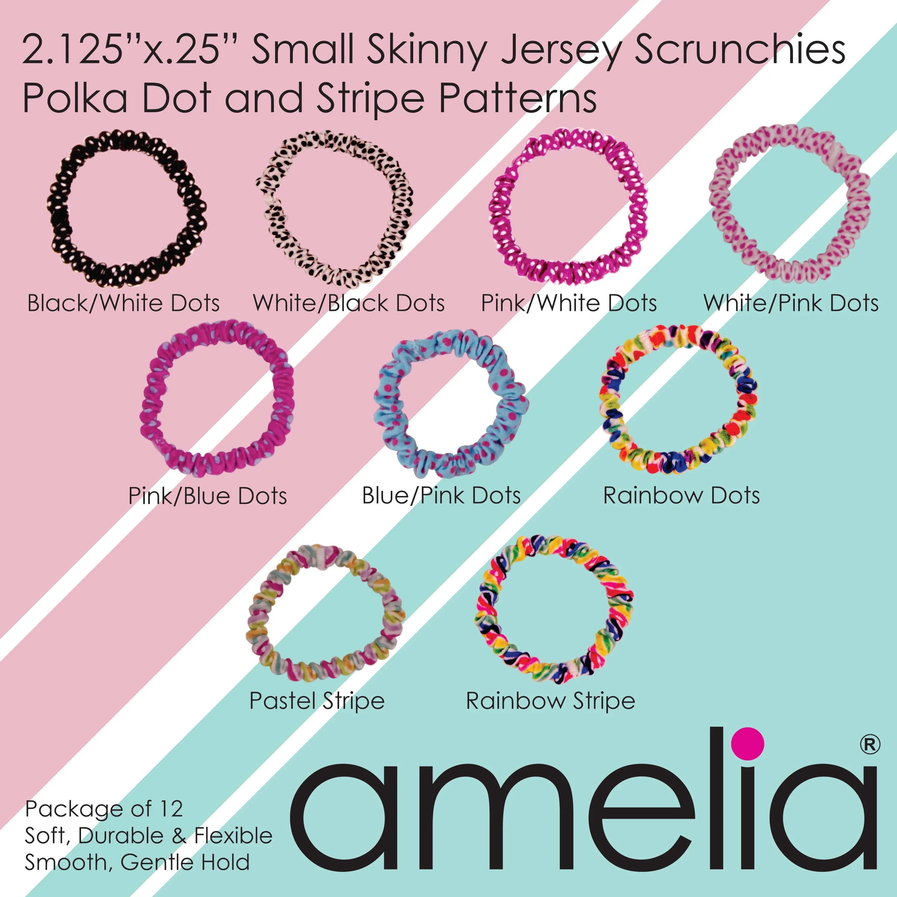 Amelia Beauty, Neon Orange Skinny Jersey Scrunchies, 2.125in Diameter, Gentle on Hair, Strong Hold, No Snag, No Dents or Creases. 12 Pack
