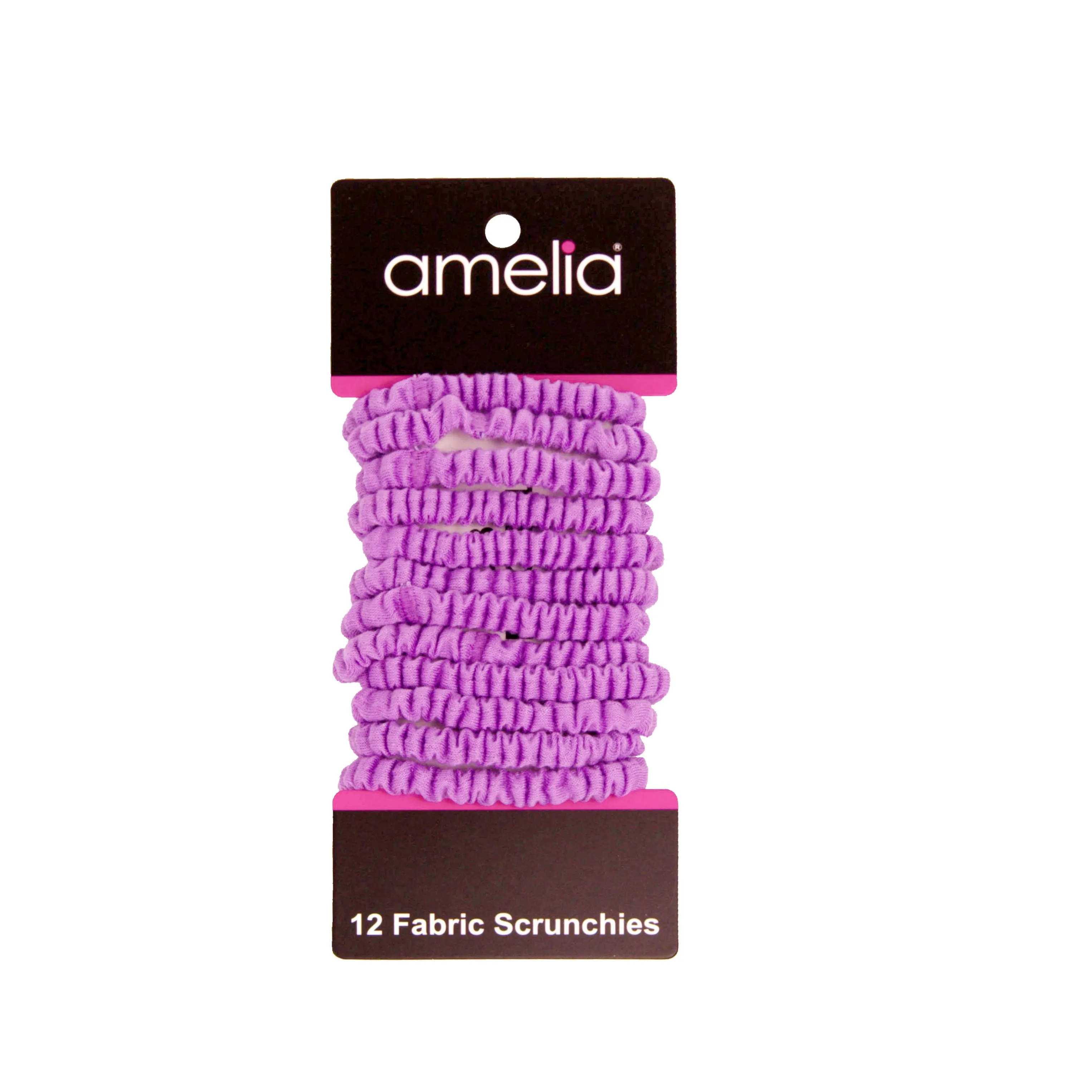 Amelia Beauty, Purple Skinny Jersey Scrunchies, 2.125in Diameter, Gentle on Hair, Strong Hold, No Snag, No Dents or Creases. 12 Pack