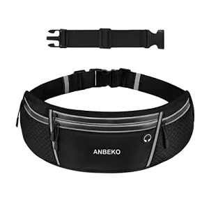 ANBEKO Universal Running belt with extender, large capacity waist pack with 4 pockets,Hiking Travel Camp Running Workout Belt bag,Reflective no bounce waist pack,Easy carry any large phones