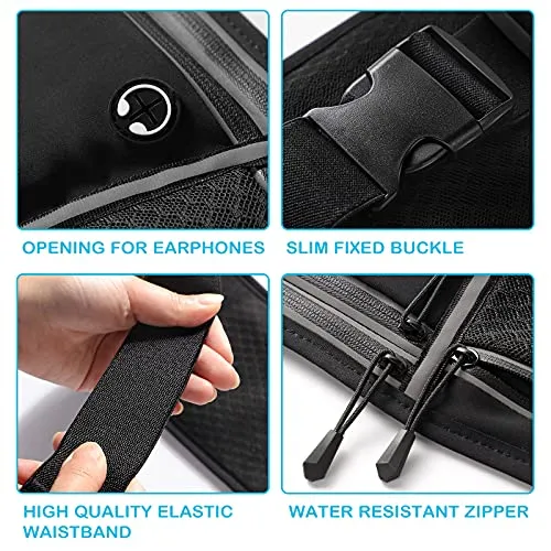 ANBEKO Universal Running belt with extender, large capacity waist pack with 4 pockets,Hiking Travel Camp Running Workout Belt bag,Reflective no bounce waist pack,Easy carry any large phones