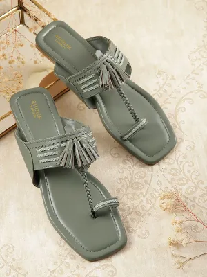 Anouk Women Woven Ethnic One Toe Flats with Tassels