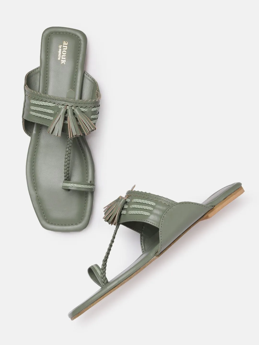 Anouk Women Woven Ethnic One Toe Flats with Tassels