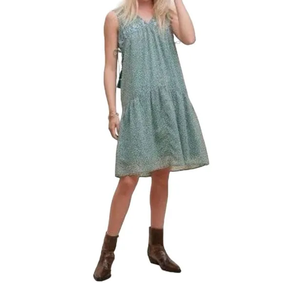 Anthropologie Aida Embroidered Mini Dress Size Small Green