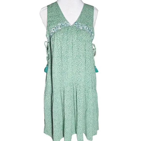 Anthropologie Aida Embroidered Mini Dress Size Small Green