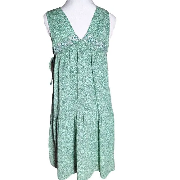 Anthropologie Aida Embroidered Mini Dress Size Small Green