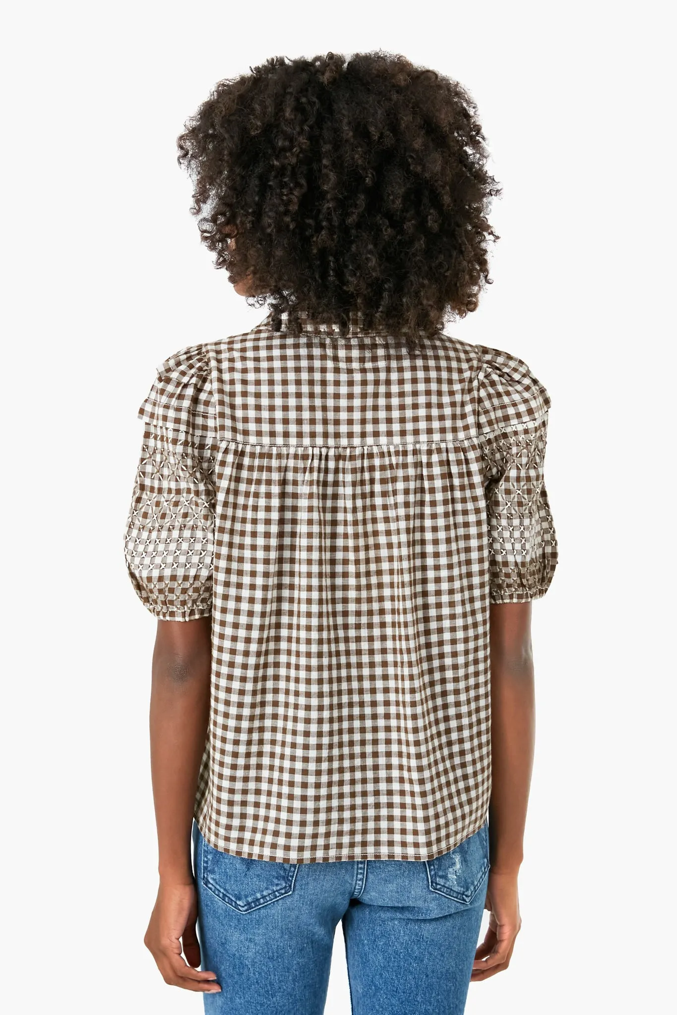 Army Gingham Cross Stitch Embroidered Mare Top