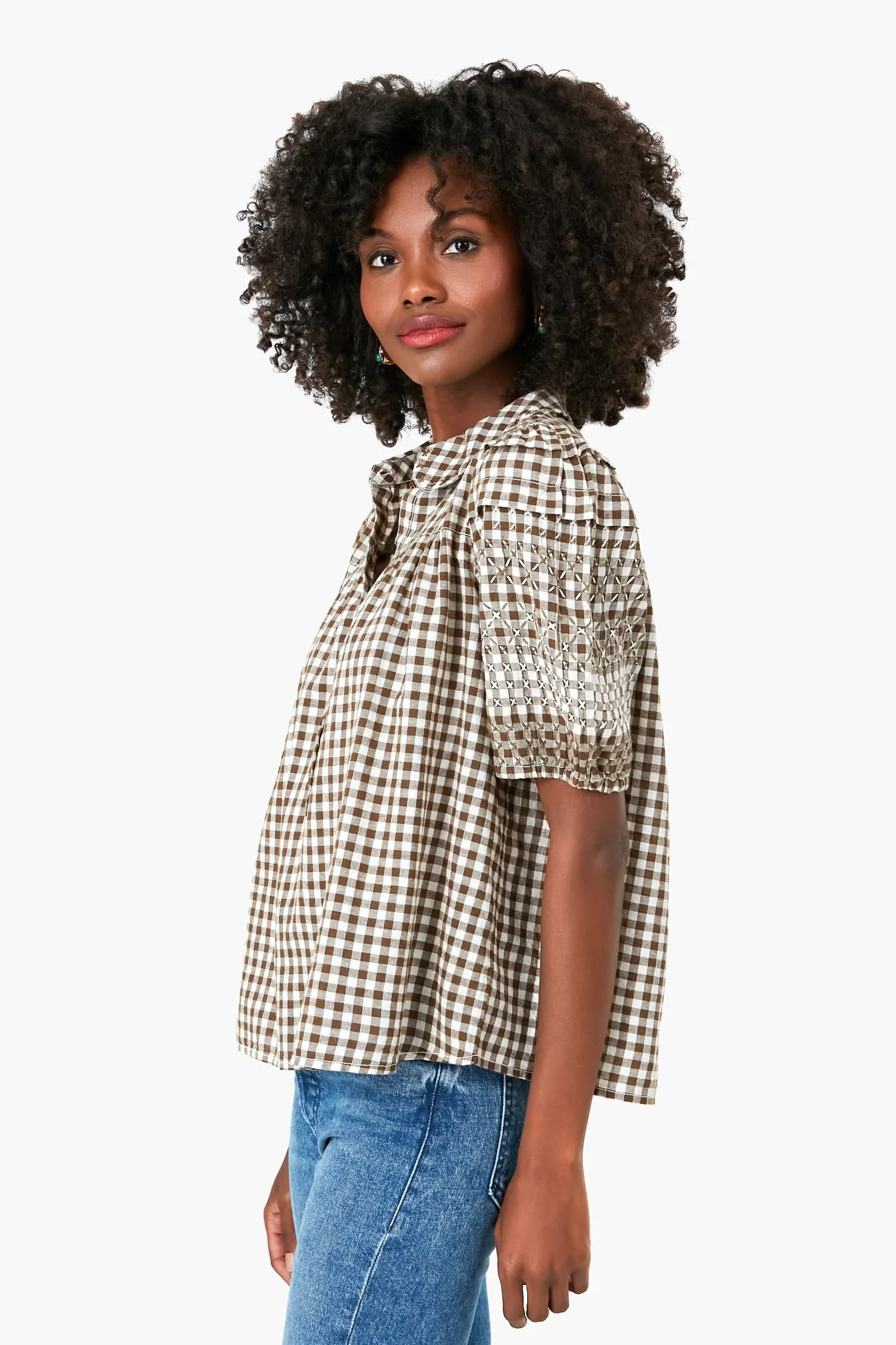 Army Gingham Cross Stitch Embroidered Mare Top