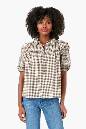 Army Gingham Cross Stitch Embroidered Mare Top