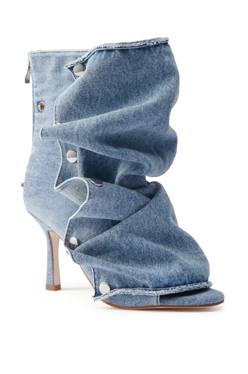 AZALEA WANG BIRD SONG DENIM OPEN TOE SNAP BOOTIE