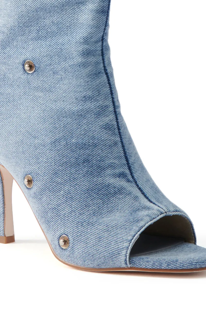 AZALEA WANG BIRD SONG DENIM OPEN TOE SNAP BOOTIE