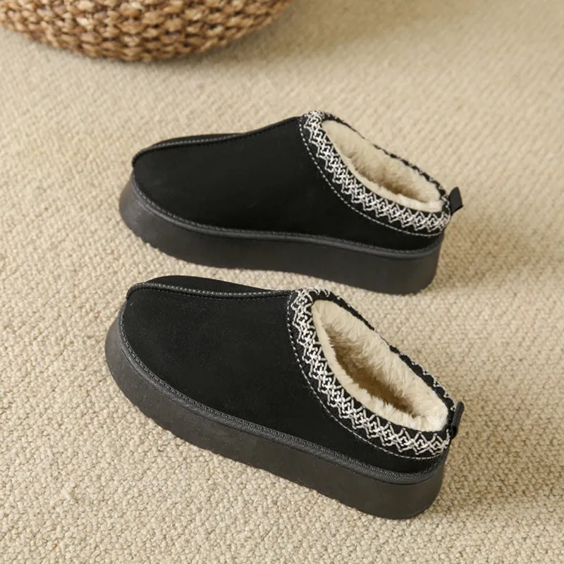Baotou Plush Half Slippers Home Snow Boots Women's Fleece Warm Thick Bottom Cotton Shoes Ankle Flats