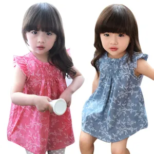Beautiful girl's dress Kids Baby Girl Floral Sleeveless Princess Dress Vest Shirt Clothes Cotton Blended costumes