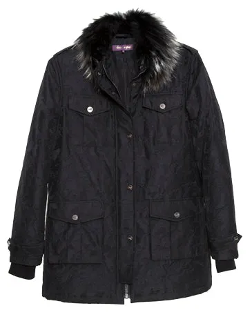 Black Butterfly Camo Car Coat with Silver Metallic Fox Color