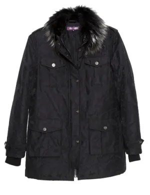 Black Butterfly Camo Car Coat with Silver Metallic Fox Color