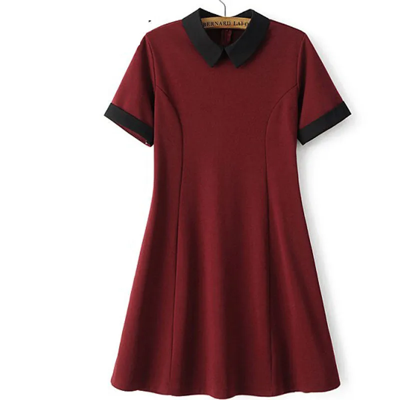 Black Dress White Collar Summer Cute Peter Pan Collar School Preppy Style Dresses Zipper Short Sleeve Brand Vestidos Femininos