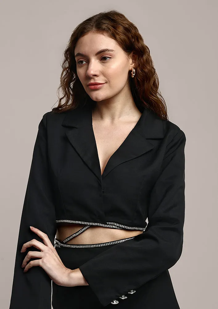 Black Embellished Cutout Mini Blazer Dress