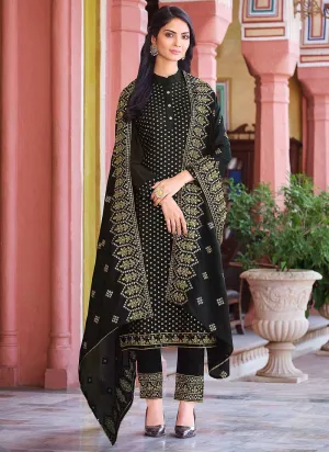 Black Embroidered Stylish Straight Pant Suit