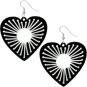 Black Wooden Woven Heart Earrings