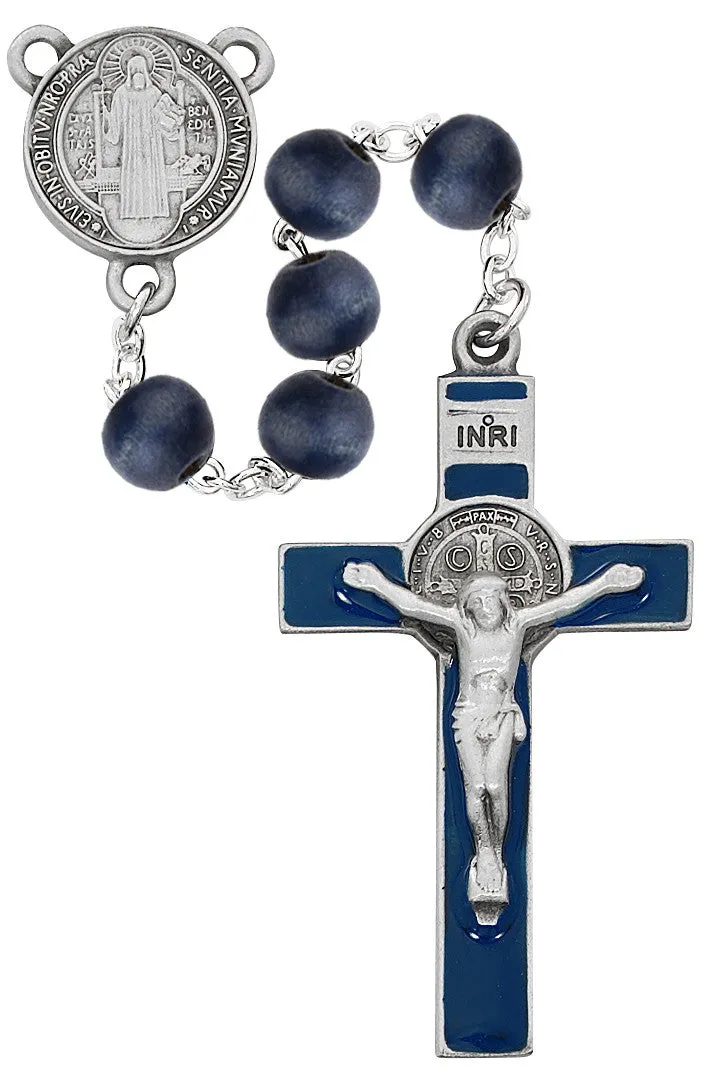 Blue Wood Benedict Rosary (8mm)with box