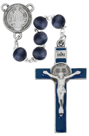 Blue Wood Benedict Rosary (8mm)with box