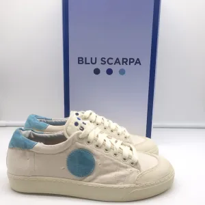 BluScarpa La Tennis 16 Low Top Sneakers Cream Canvas & Blue Suede Size 8 NEW