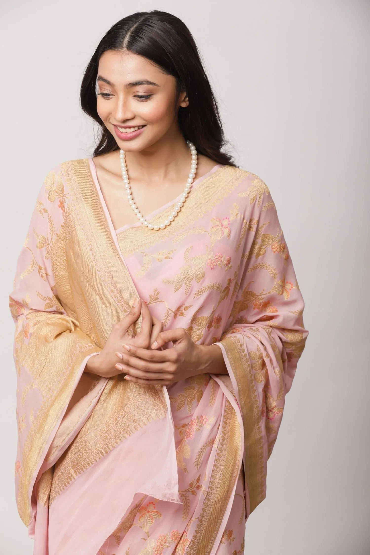 Blush pink Benarasi Georgette Saree