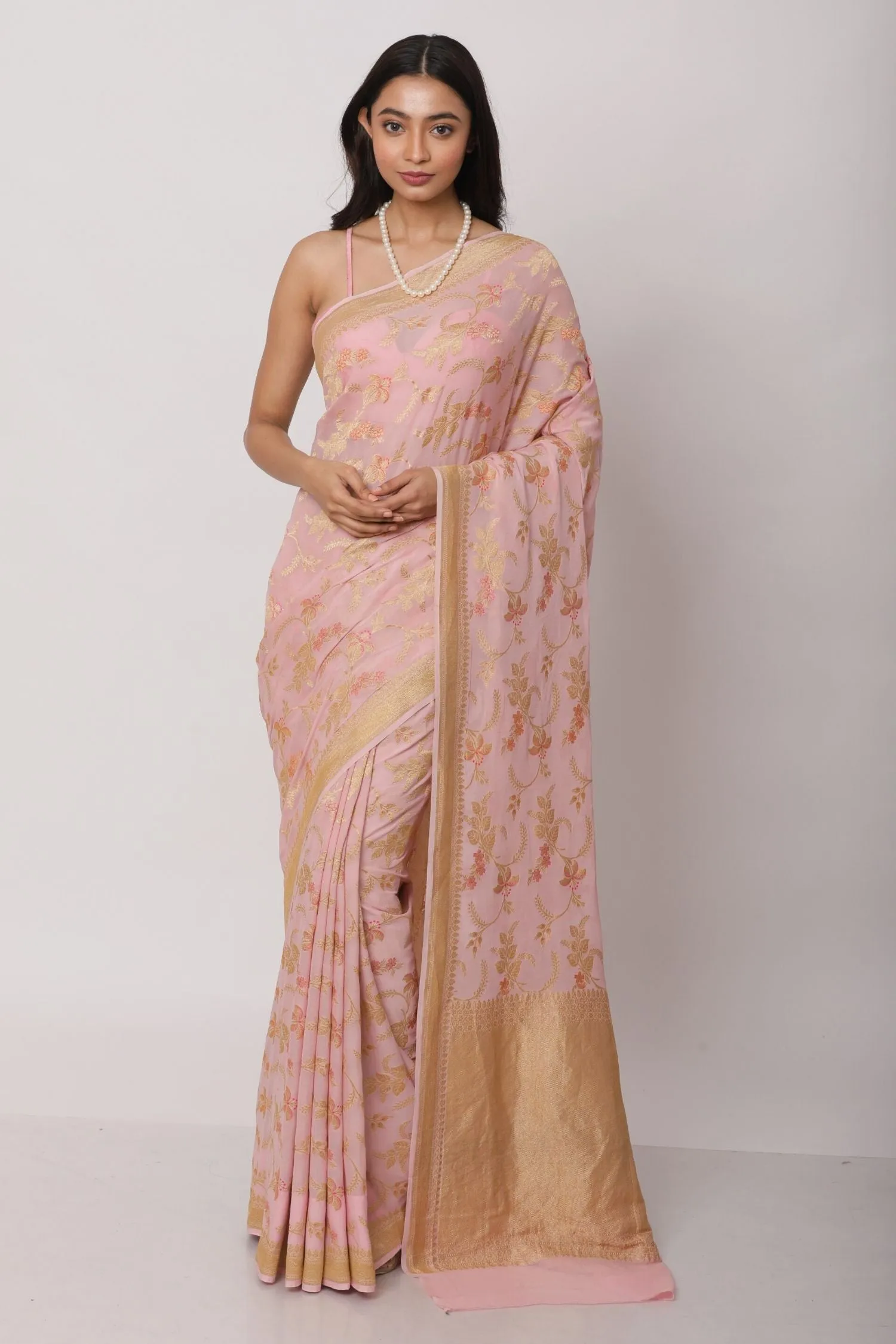 Blush pink Benarasi Georgette Saree