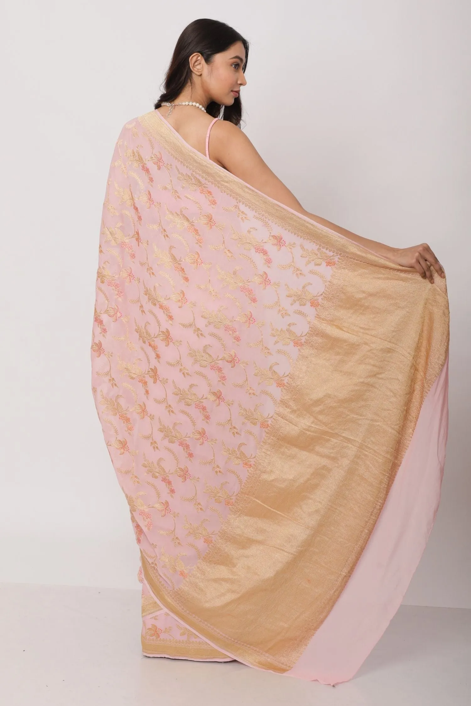 Blush pink Benarasi Georgette Saree