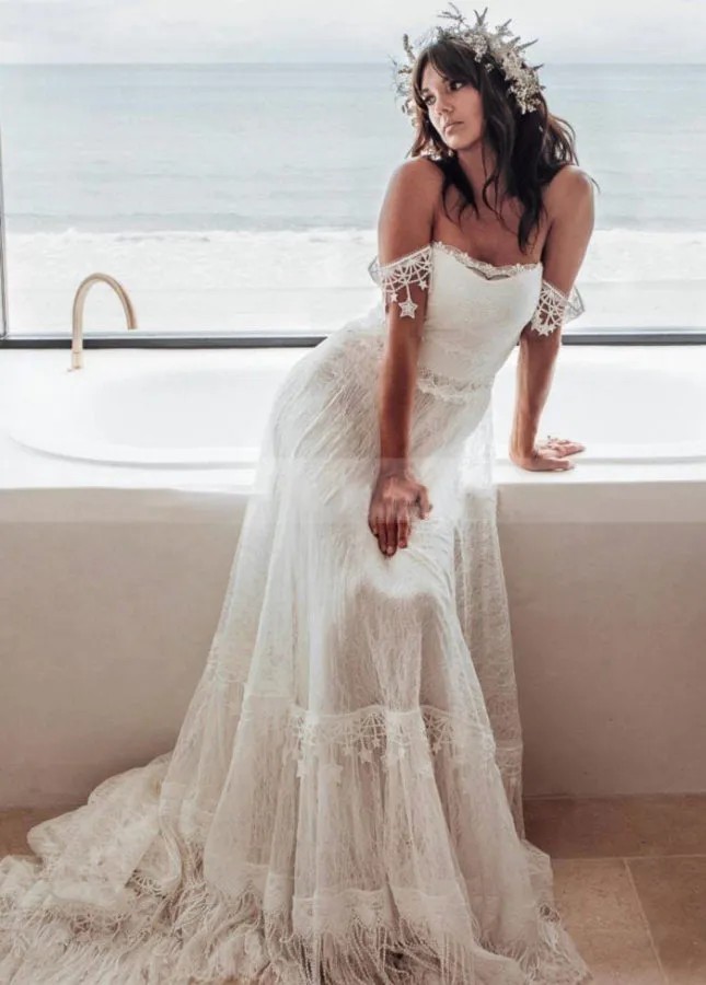 Bohemia Star tassel Chic Lace Wedding Dress
