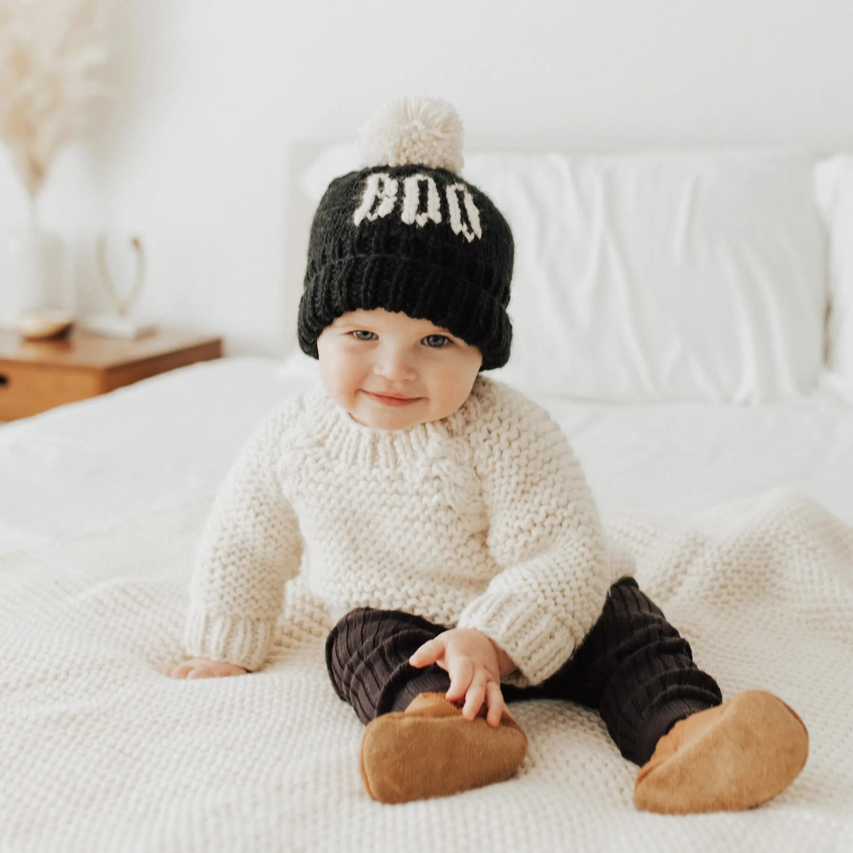 Boo Hand Knit Halloween Beanie Hat 6/24M