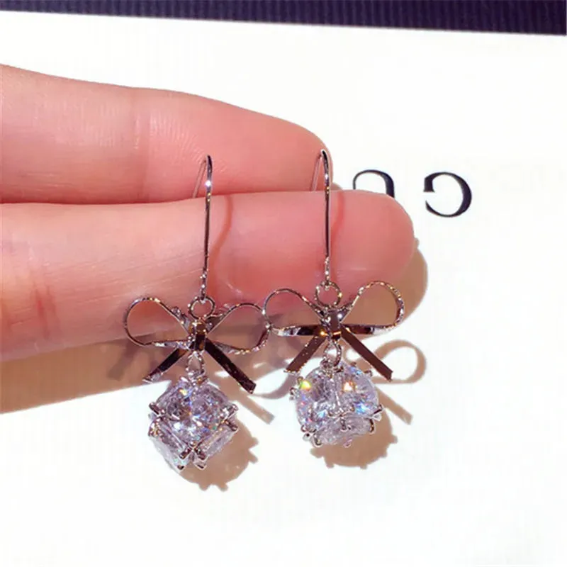 Bow Pendant Gold Plated Earrings
