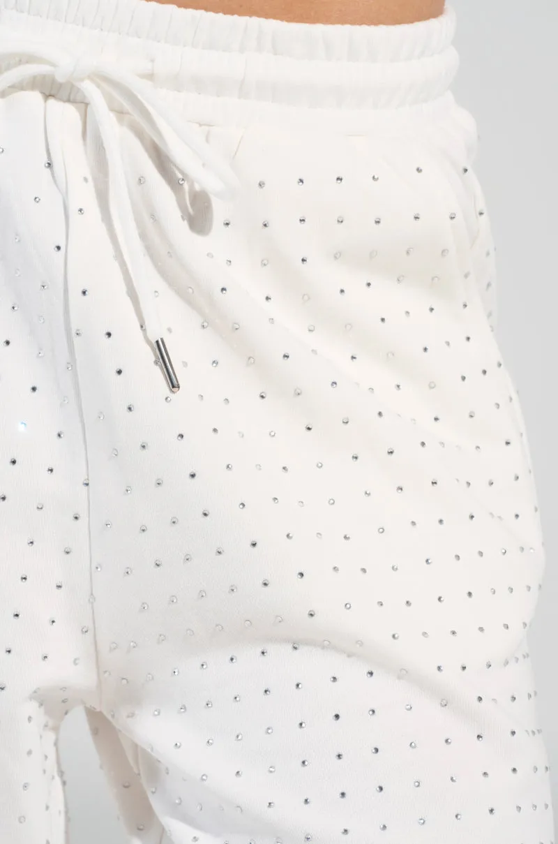 BUBBLES RHINESTONE EMBELLISHED SWEATPANT IN WHITE