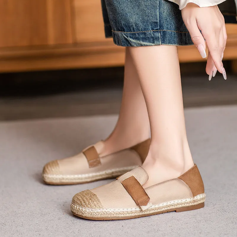 Casual Woven Contrast Color Flat Genuine Leather Slip-On Shoes