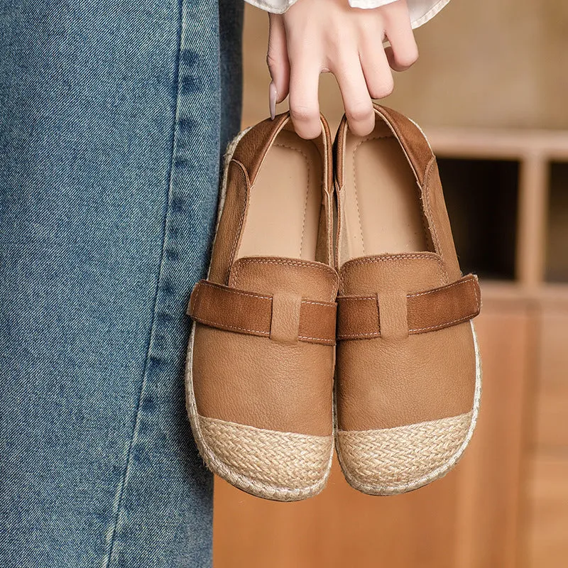 Casual Woven Contrast Color Flat Genuine Leather Slip-On Shoes